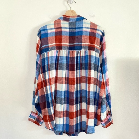 Anthropologie Pilcro Hadley Relaxed Buttondown Shirt Red White Blue Plaid 1X - Picture 8 of 16